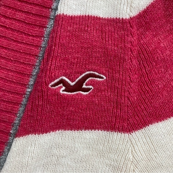 Hollister Pink & White Striped Long Button Down Knit Cardigan Sweater w/ Pockets - Picture 2 of 10